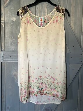 Johnny Was Cream Floral Sleeveless Dress Tunic Sz S